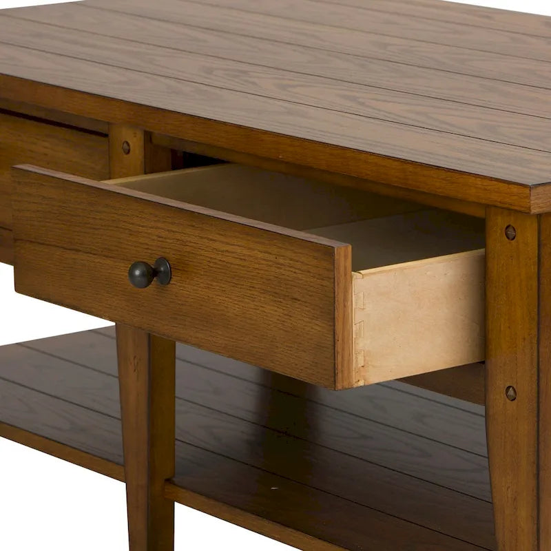 Tavolino da cocktail in rovere con piano a doghe e cassetto contenitore