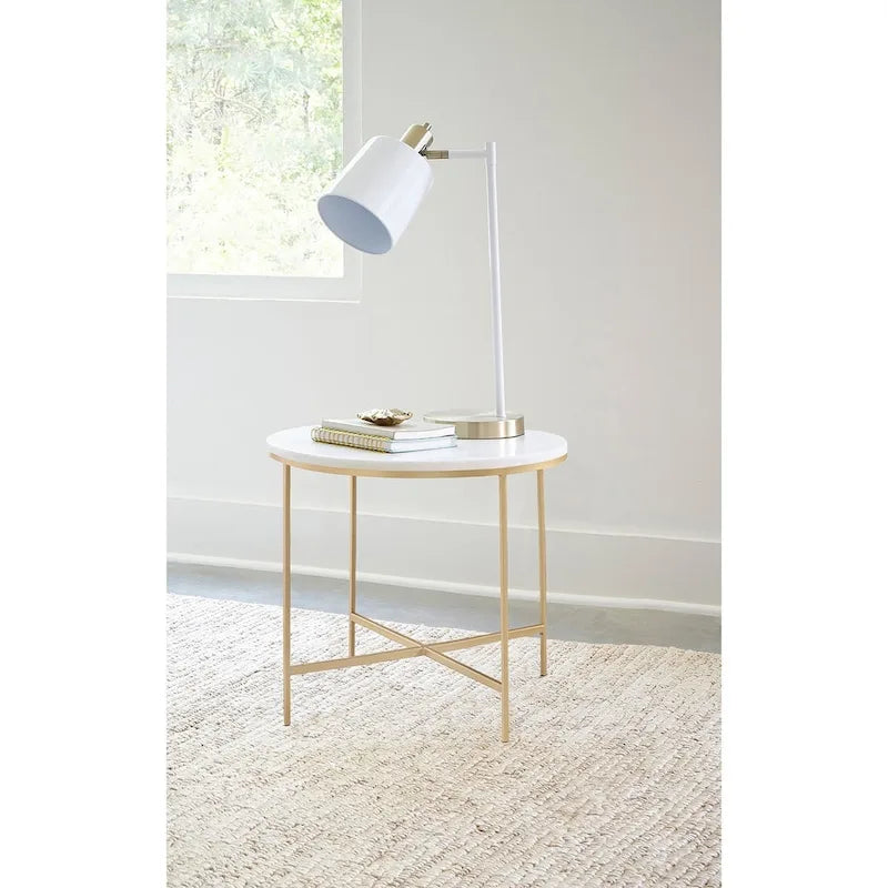 Round Faux Marble Top End Table with Metal Legs
