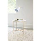 Round Faux Marble Top End Table with Metal Legs