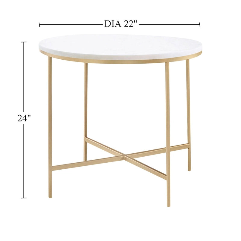 Round Faux Marble Top End Table with Metal Legs