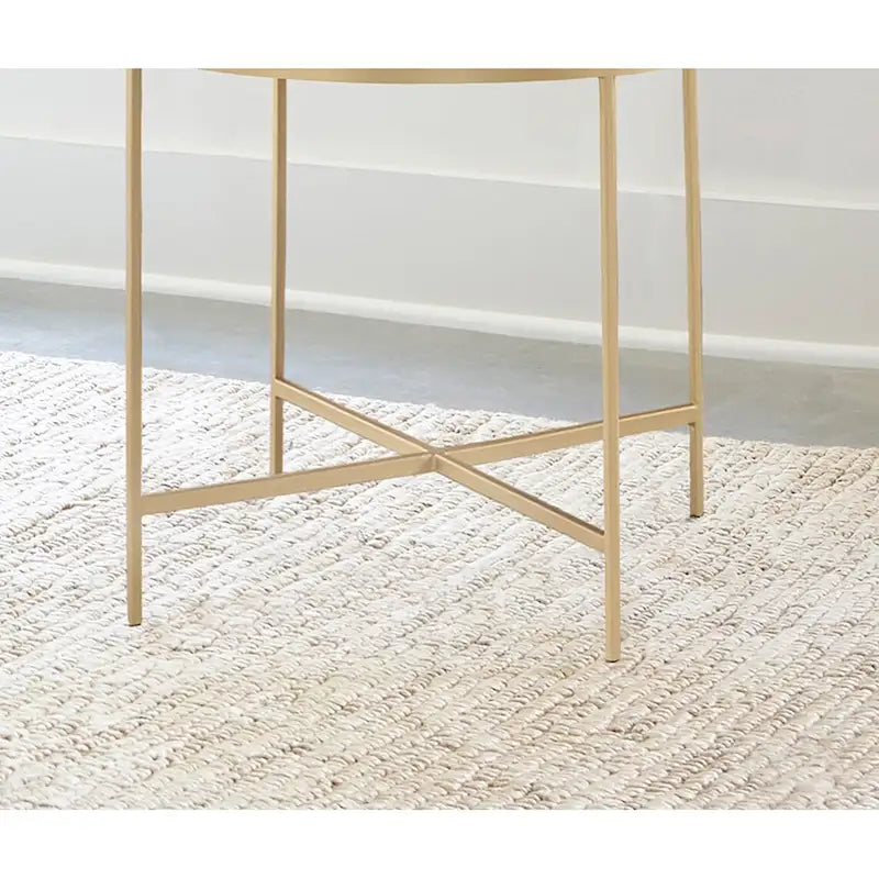 Round Faux Marble Top End Table with Metal Legs