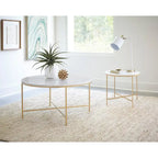 Round Faux Marble Top End Table with Metal Legs