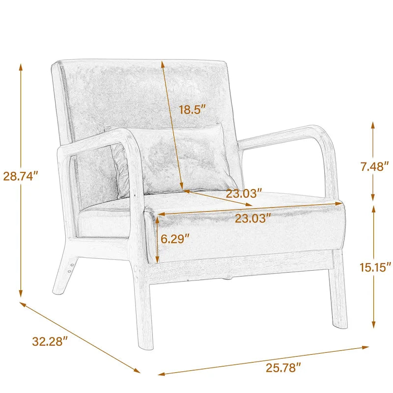 Fauteuil d'appoint rembourré avec structure en bois - 25.8"W x 28.7"H x 32.3"D