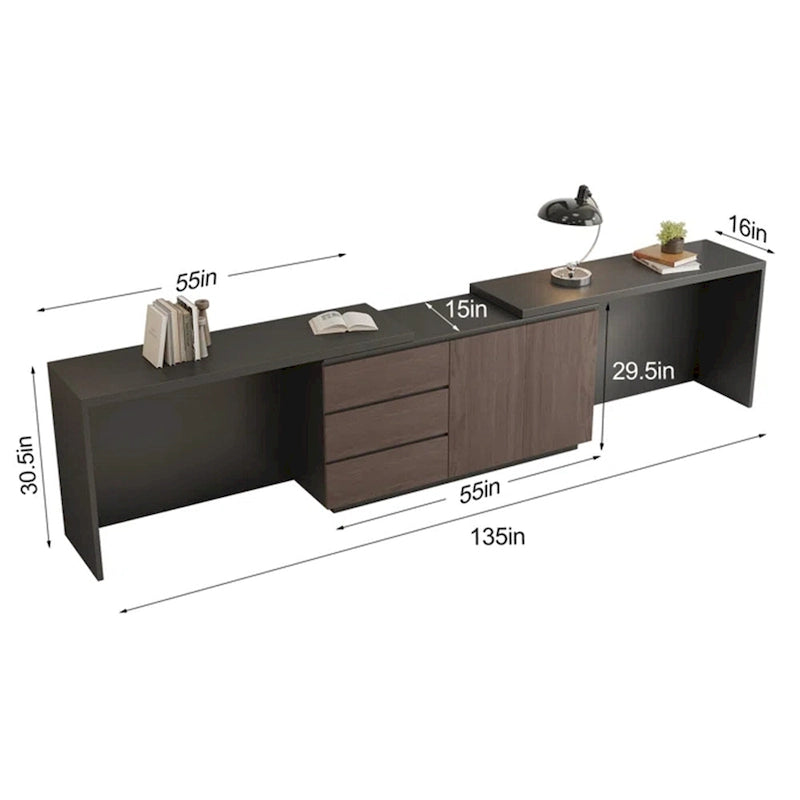 L-Shaped Home Office Desk with Drawers and Storage Cabinet