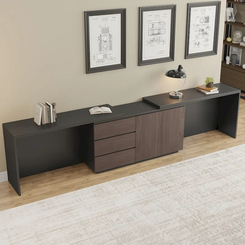 L-förmiger Schreibtisch für das Homeoffice mit Schubladen und Stauraumschrank