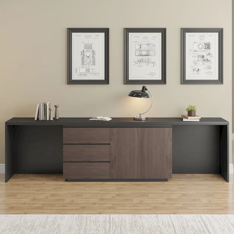 L-förmiger Schreibtisch für das Homeoffice mit Schubladen und Stauraumschrank