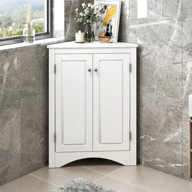 Triangle Corner Bathroom Storage Cabinet with Adjustable Shelves