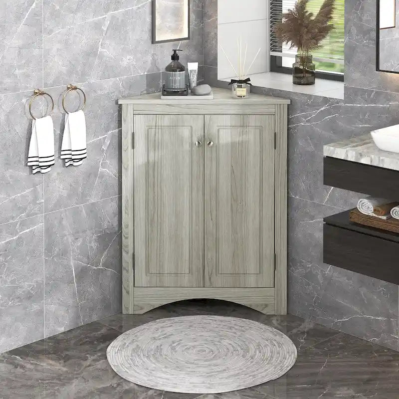 Triangle Corner Bathroom Storage Cabinet with Adjustable Shelves