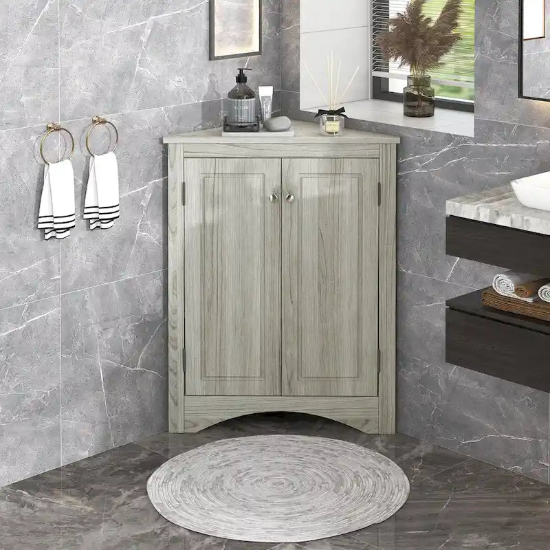 Triangle Corner Bathroom Storage Cabinet with Adjustable Shelves