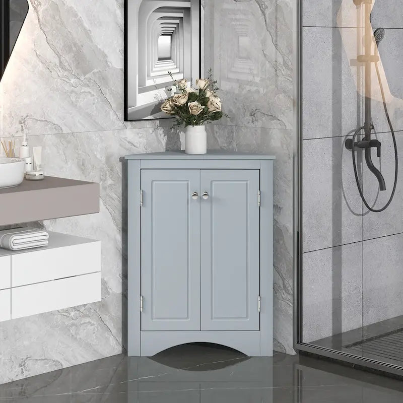 Mobile contenitore angolare triangolare da bagno con ripiani regolabili