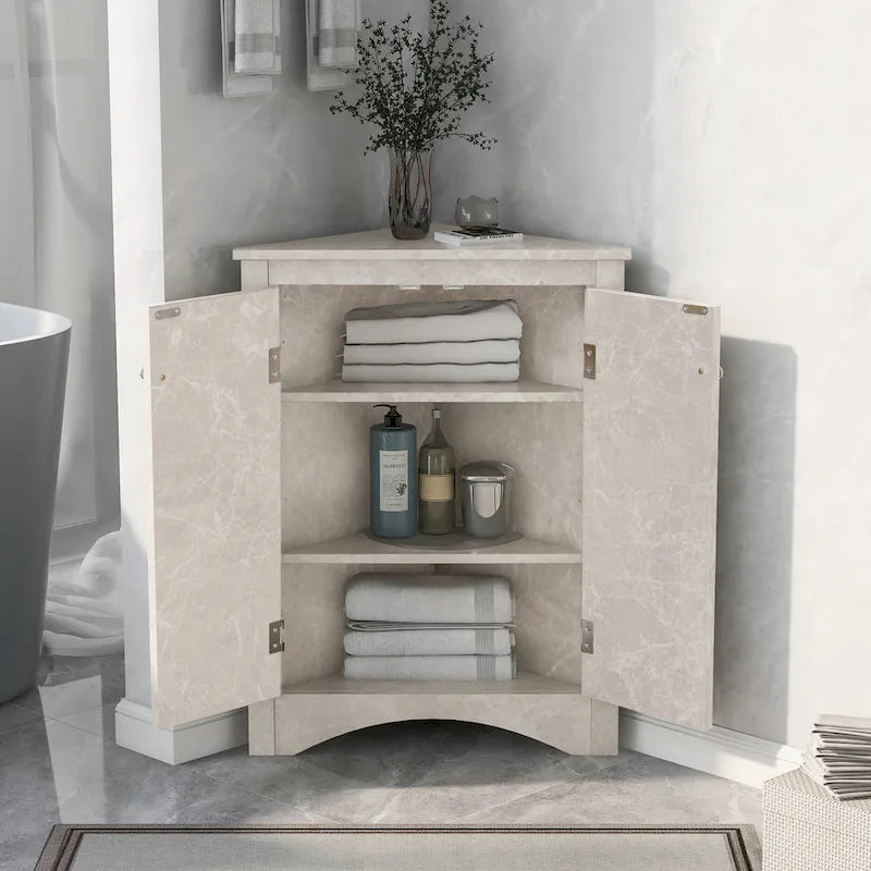 Mobile contenitore angolare triangolare da bagno con ripiani regolabili