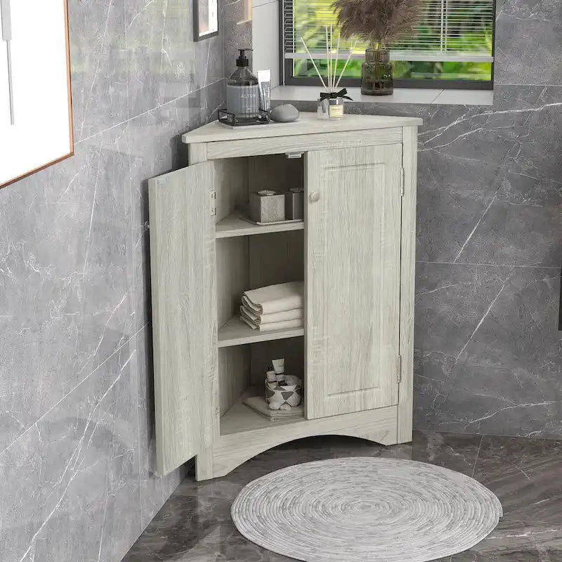 Mobile contenitore angolare triangolare da bagno con ripiani regolabili