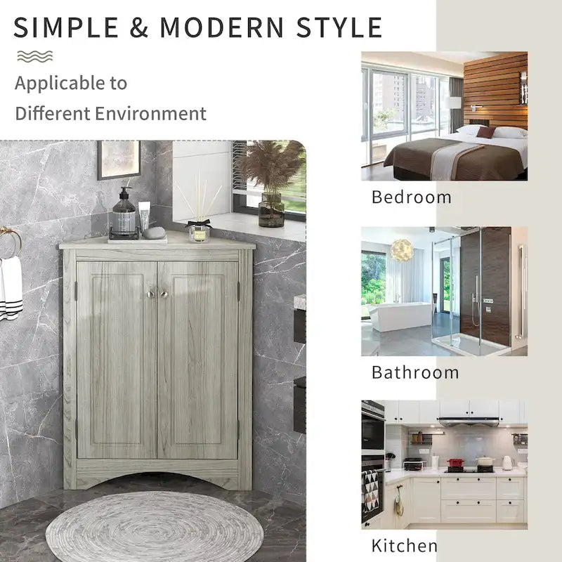 Mobile contenitore angolare triangolare da bagno con ripiani regolabili