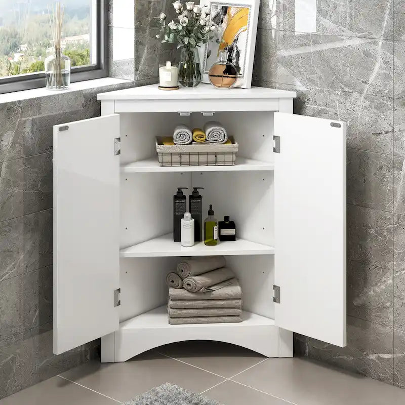 Mobile contenitore angolare triangolare da bagno con ripiani regolabili