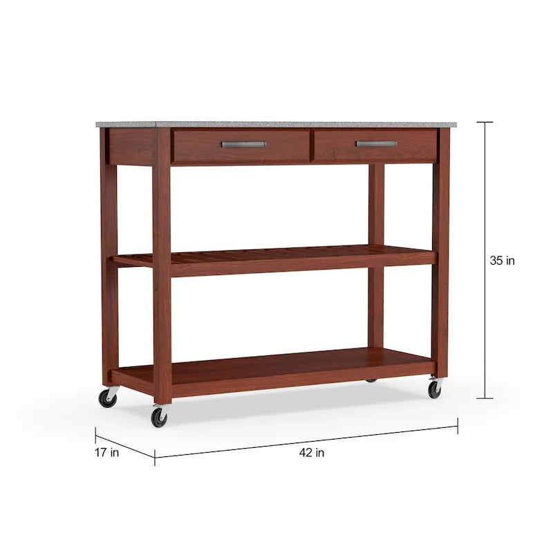 Solid Granite Top Kitchen Cart Island - 17"D x 43"W x 35"H