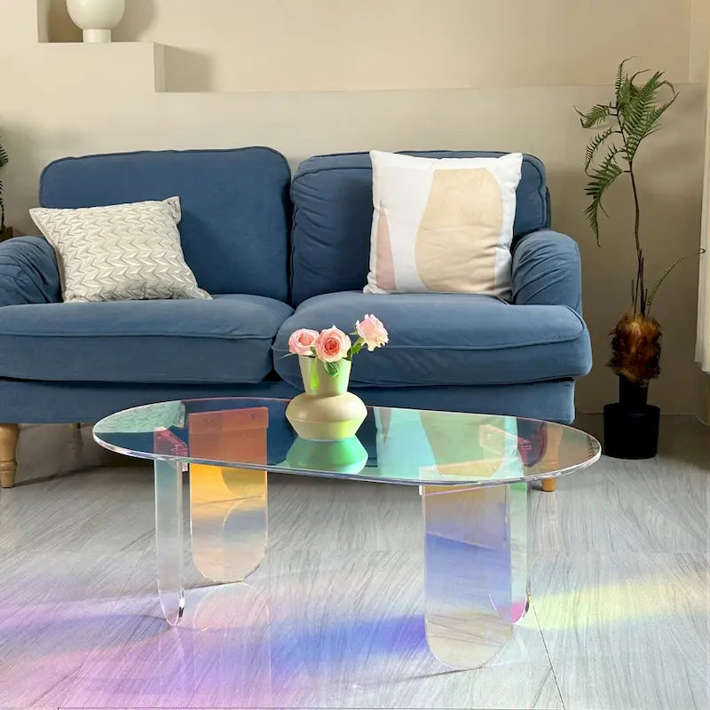 Iridescent Acrylic Oval Side Table 38x20x15