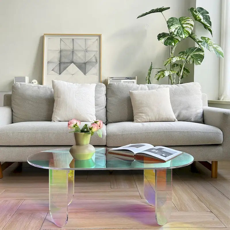Iridescent Acrylic Oval Side Table 38x20x15
