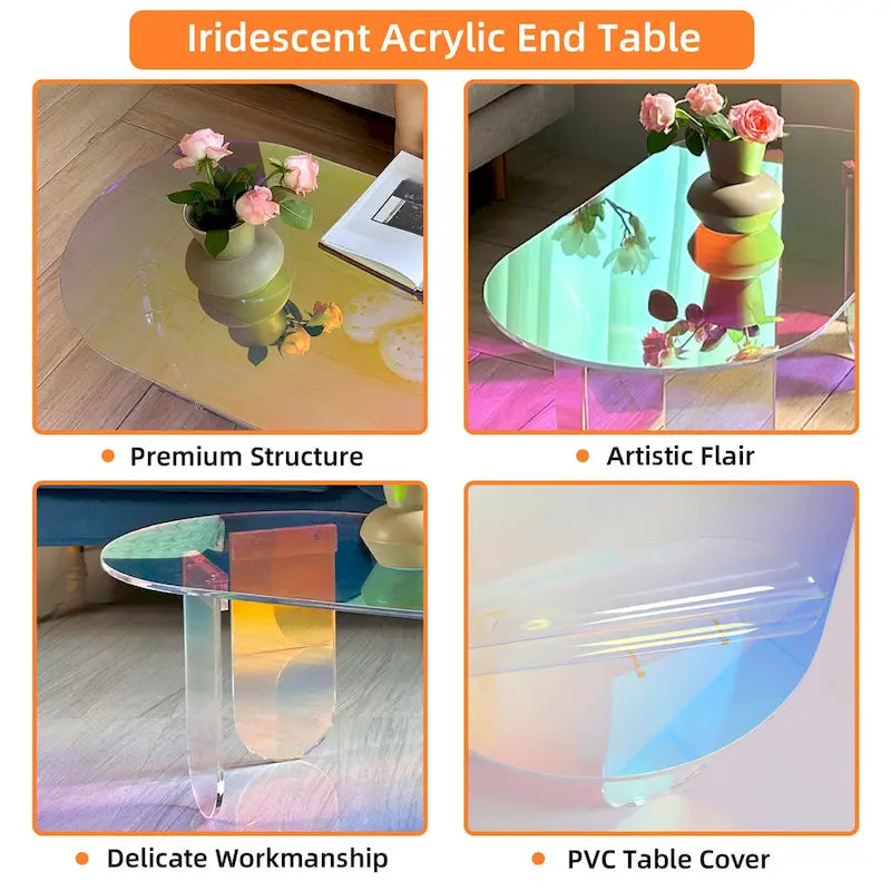 Iridescent Acrylic Oval Side Table 38x20x15