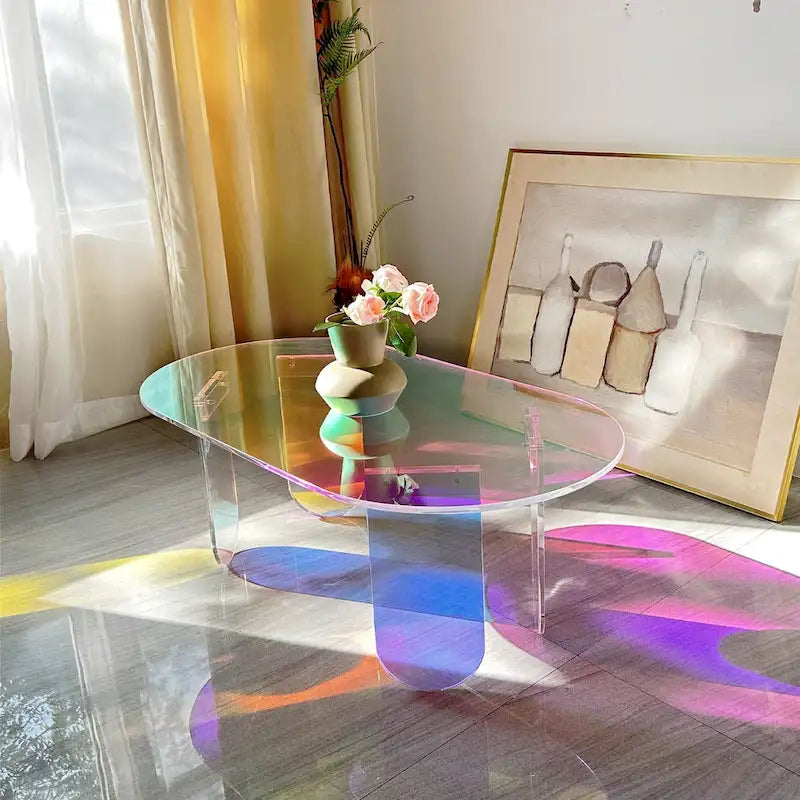 Iridescent Acrylic Oval Side Table 38x20x15