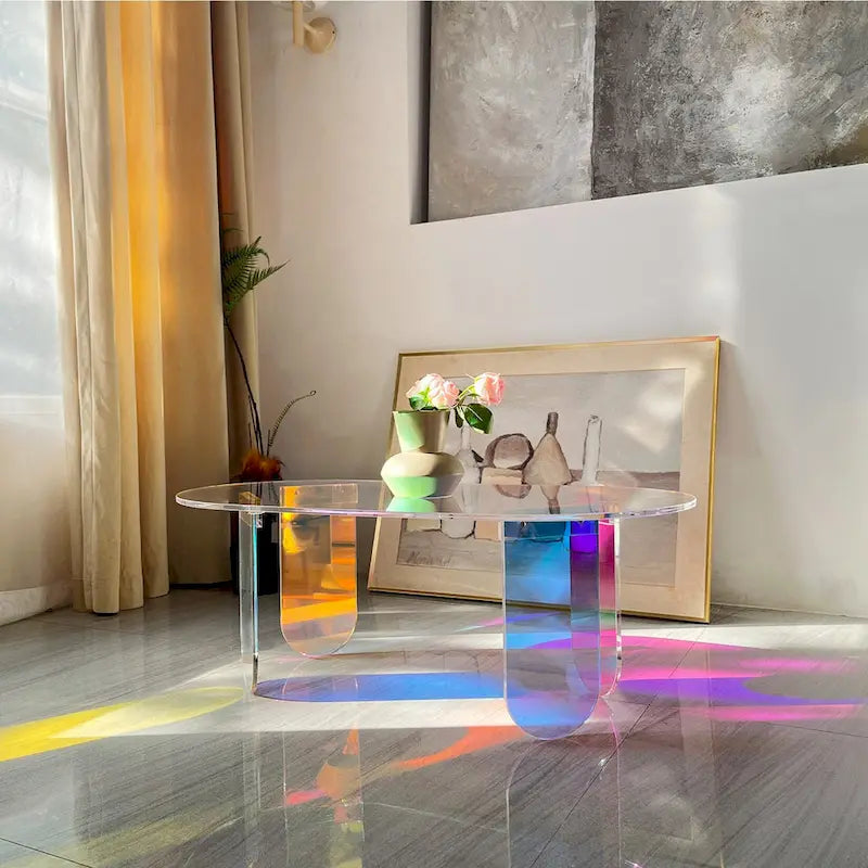 Iridescent Acrylic Oval Side Table 38x20x15