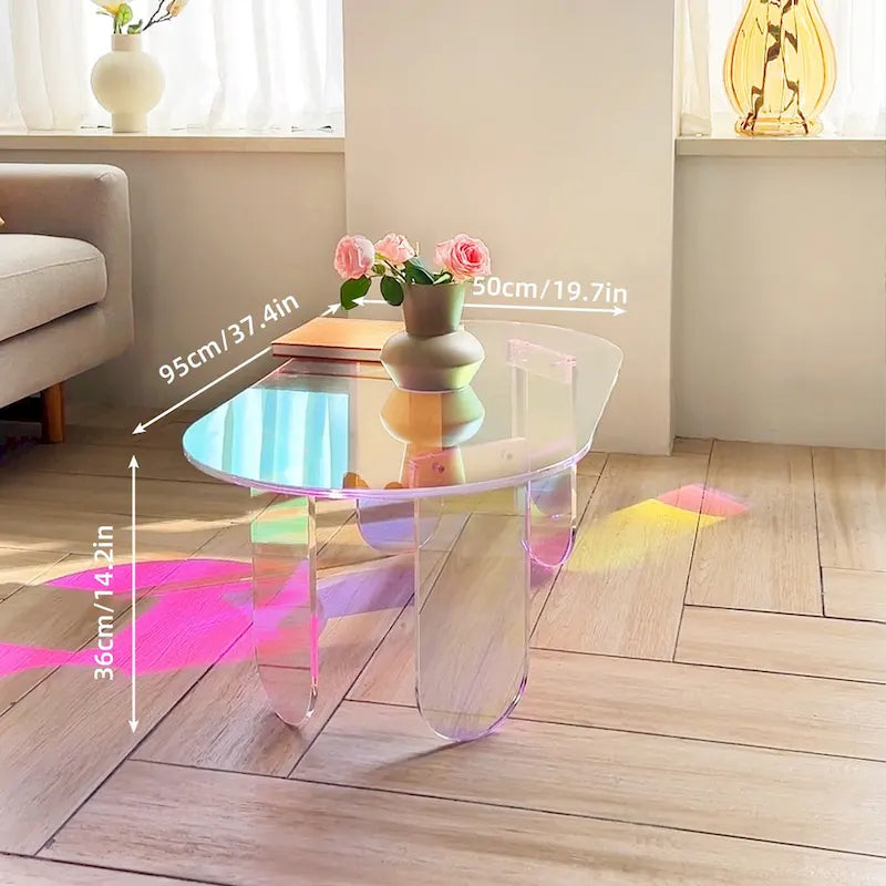Iridescent Acrylic Oval Side Table 38x20x15