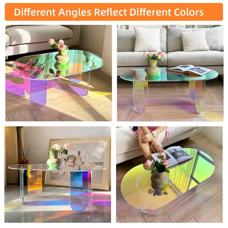 Iridescent Acrylic Oval Side Table 38x20x15