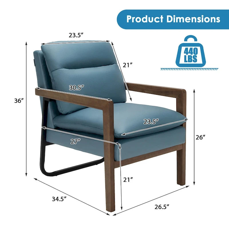 Modern Accent Armchair Lounge Chair with Rubber Wood Legs - 34.5 x 26.5 x 36