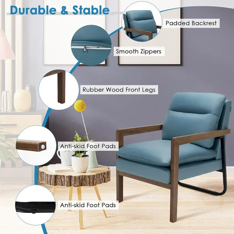 Modern Accent Armchair Lounge Chair with Rubber Wood Legs - 34.5 x 26.5 x 36