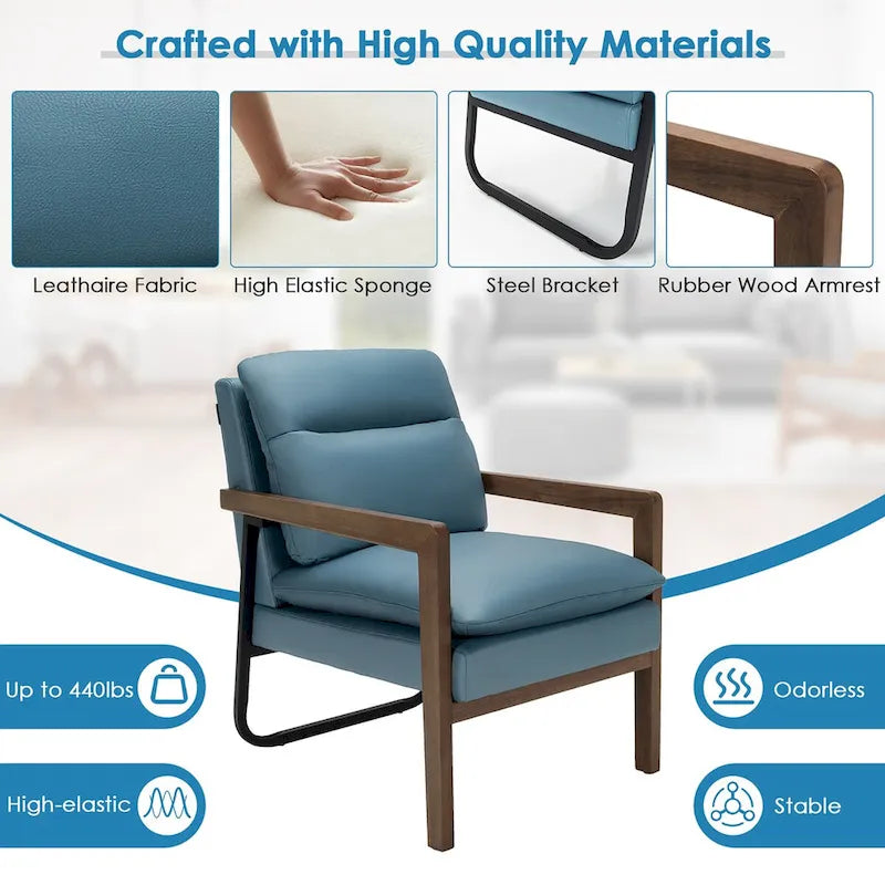 Modern Accent Armchair Lounge Chair with Rubber Wood Legs - 34.5 x 26.5 x 36