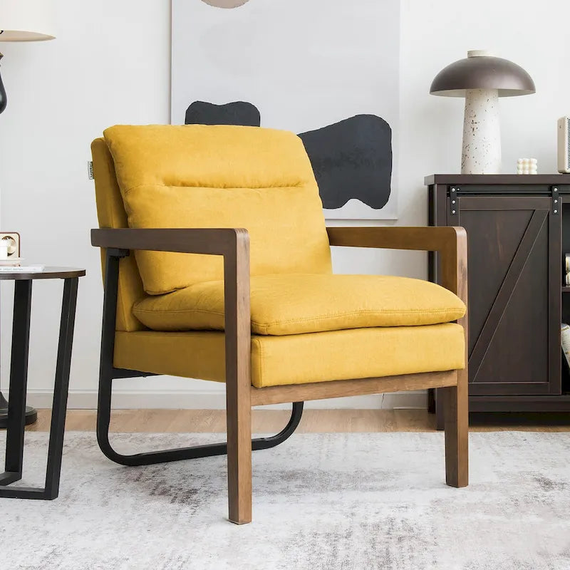 Modern Accent Armchair Lounge Chair with Rubber Wood Legs - 34.5 x 26.5 x 36
