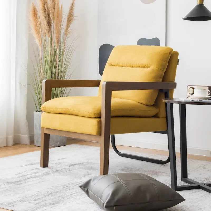 Modern Accent Armchair Lounge Chair with Rubber Wood Legs - 34.5 x 26.5 x 36