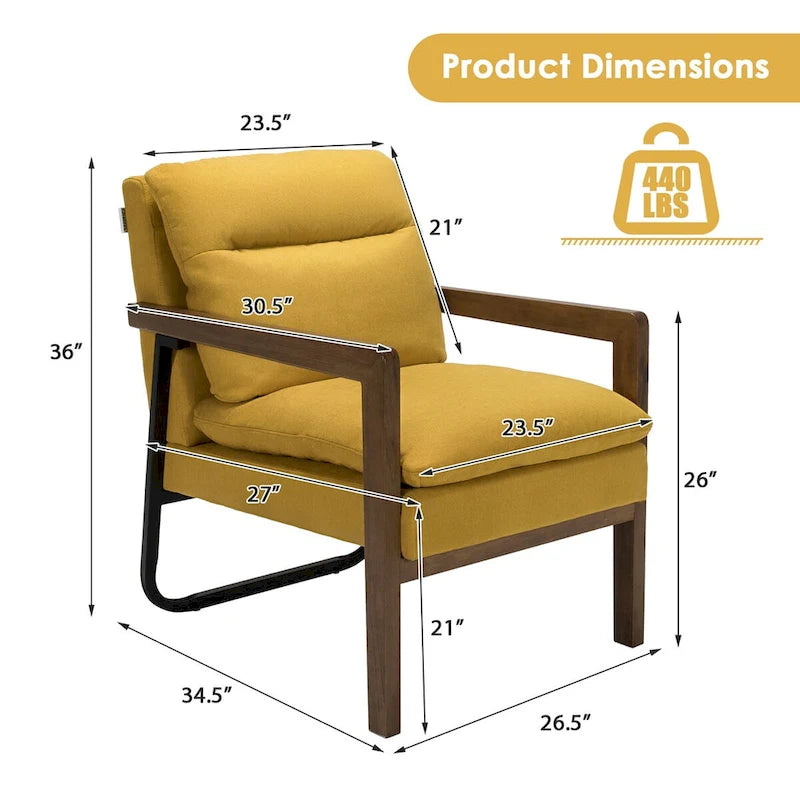 Modern Accent Armchair Lounge Chair with Rubber Wood Legs - 34.5 x 26.5 x 36