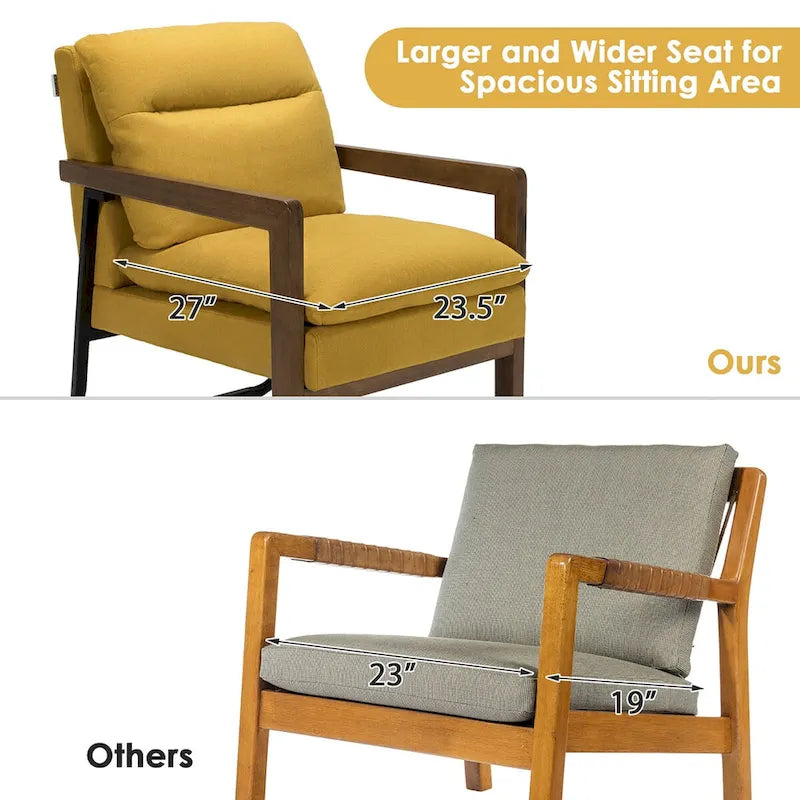 Modern Accent Armchair Lounge Chair with Rubber Wood Legs - 34.5 x 26.5 x 36
