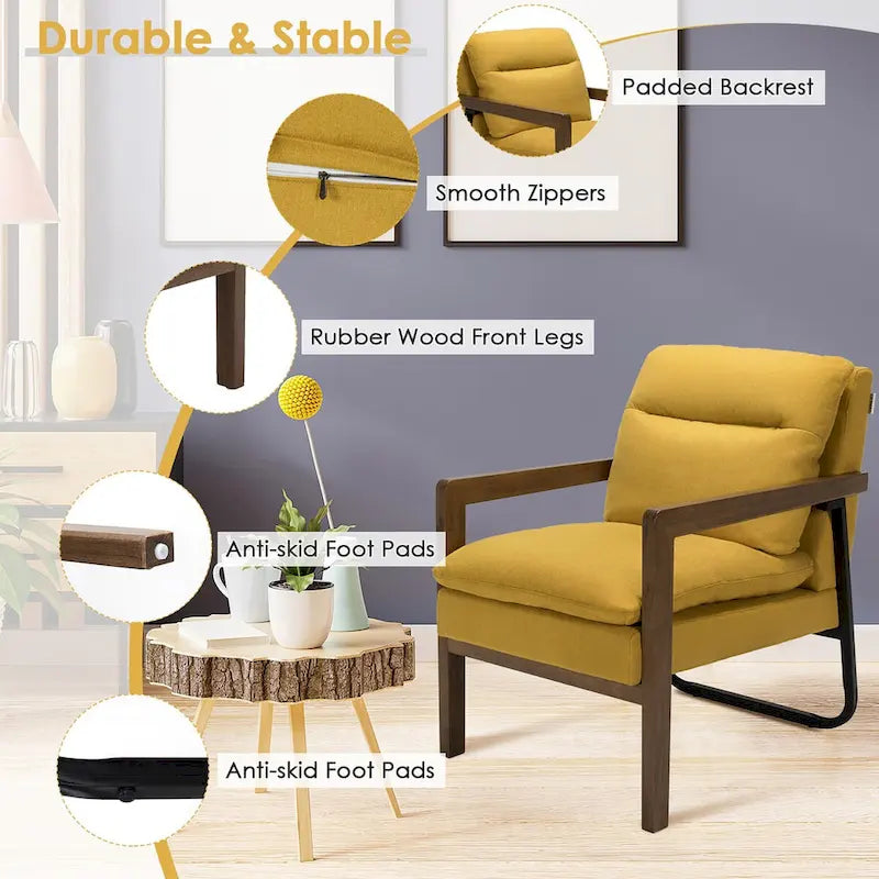 Modern Accent Armchair Lounge Chair with Rubber Wood Legs - 34.5 x 26.5 x 36
