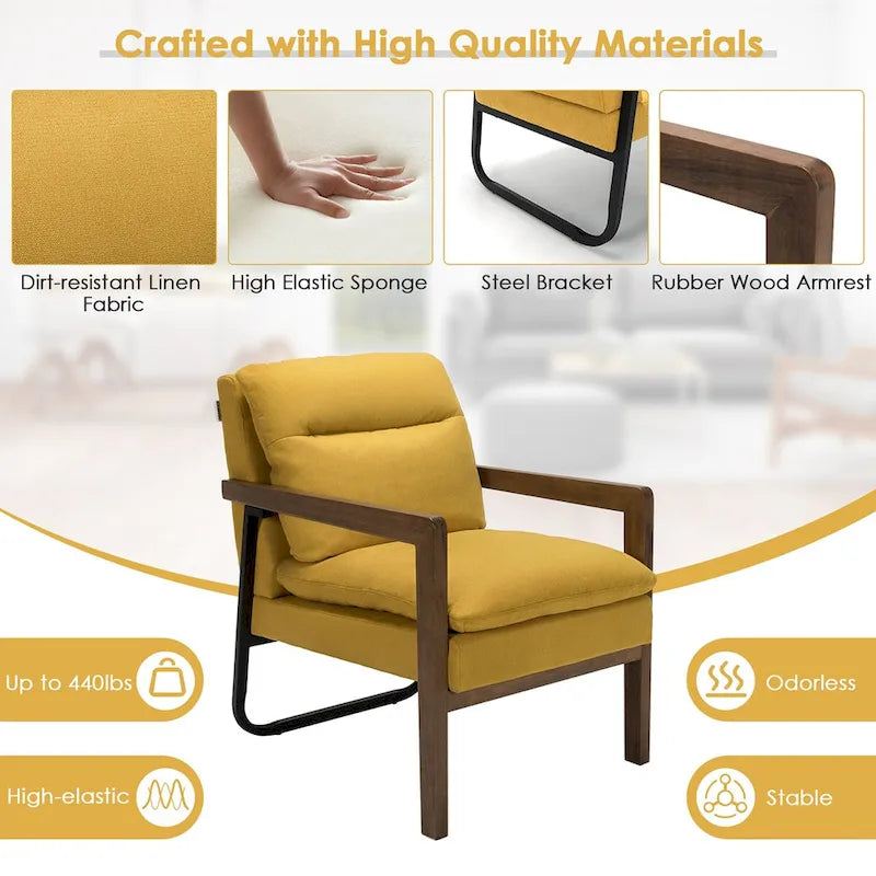 Modern Accent Armchair Lounge Chair with Rubber Wood Legs - 34.5 x 26.5 x 36