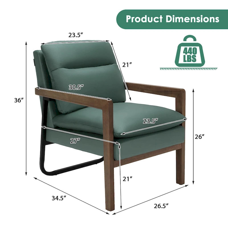 Modern Accent Armchair Lounge Chair with Rubber Wood Legs - 34.5 x 26.5 x 36