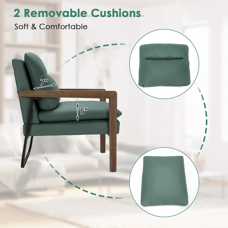 Modern Accent Armchair Lounge Chair with Rubber Wood Legs - 34.5 x 26.5 x 36
