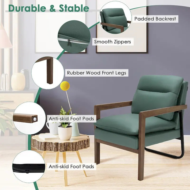 Modern Accent Armchair Lounge Chair with Rubber Wood Legs - 34.5 x 26.5 x 36