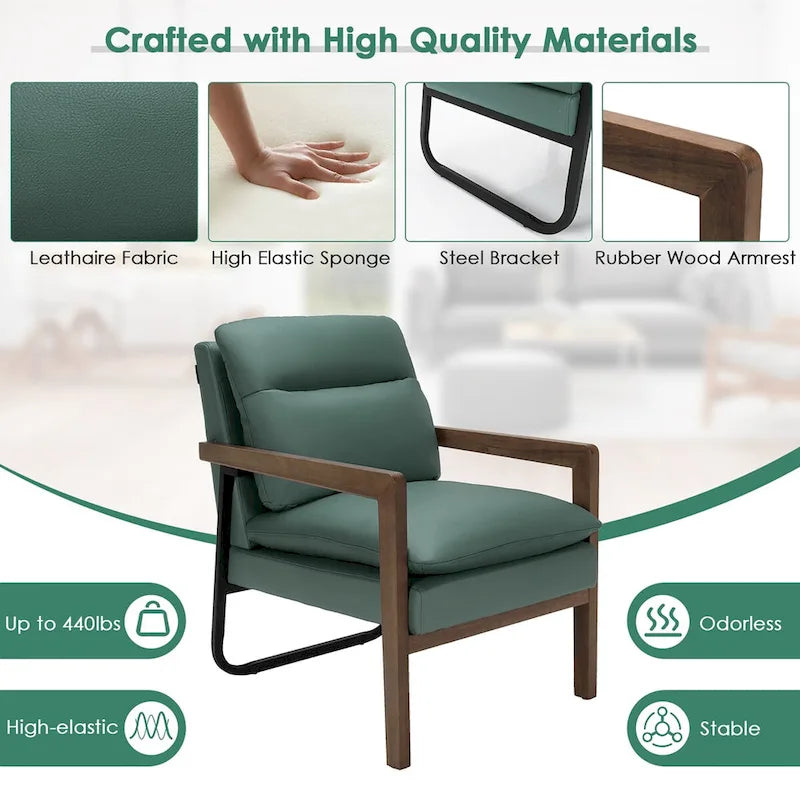Modern Accent Armchair Lounge Chair with Rubber Wood Legs - 34.5 x 26.5 x 36