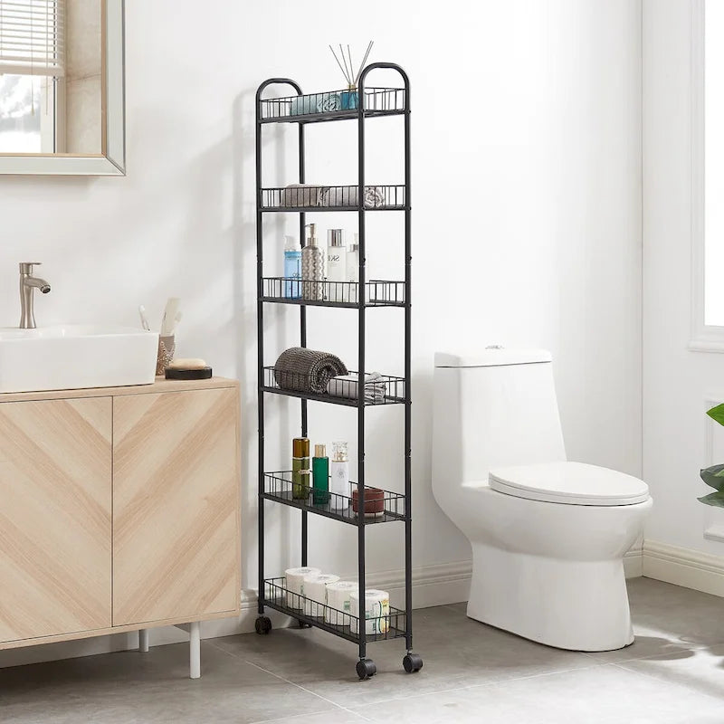Carrello contenitore stretto a 6 livelli con ruote bloccabili