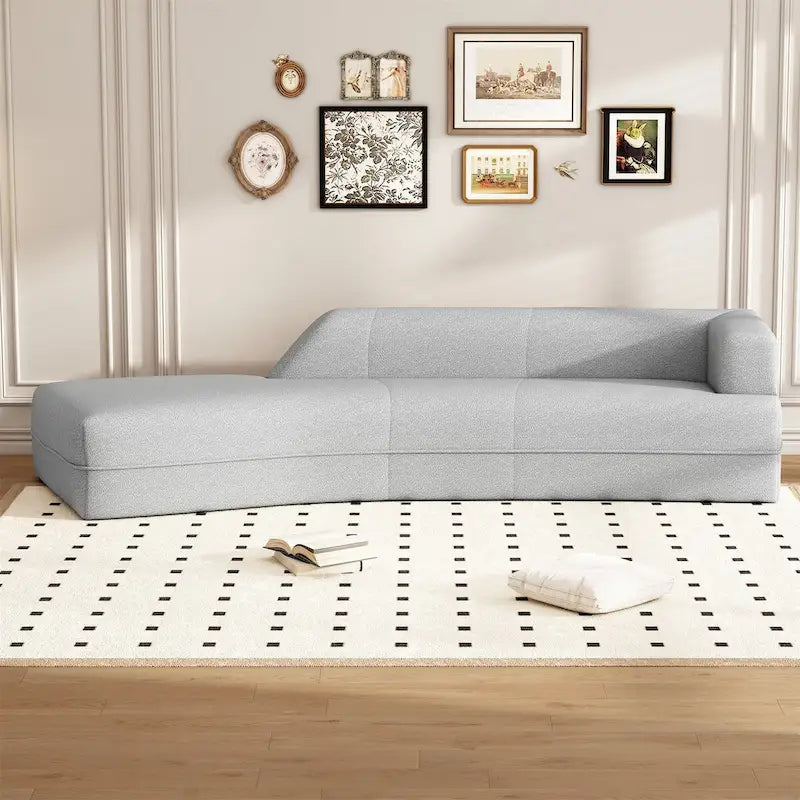 Curved Chaise Lounge with Boucle Upholstery