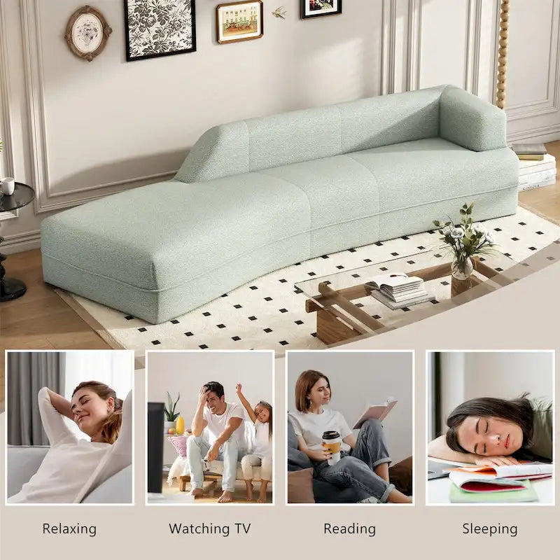 Curved Chaise Lounge with Boucle Upholstery