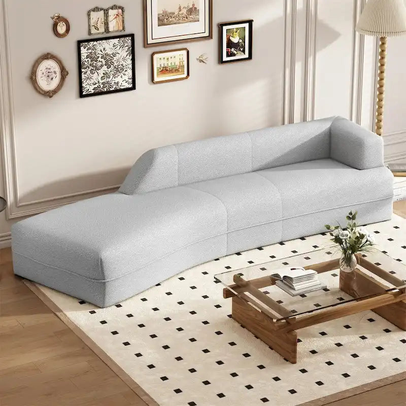 Curved Chaise Lounge with Boucle Upholstery