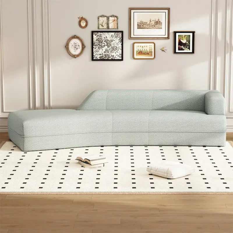 Curved Chaise Lounge with Boucle Upholstery