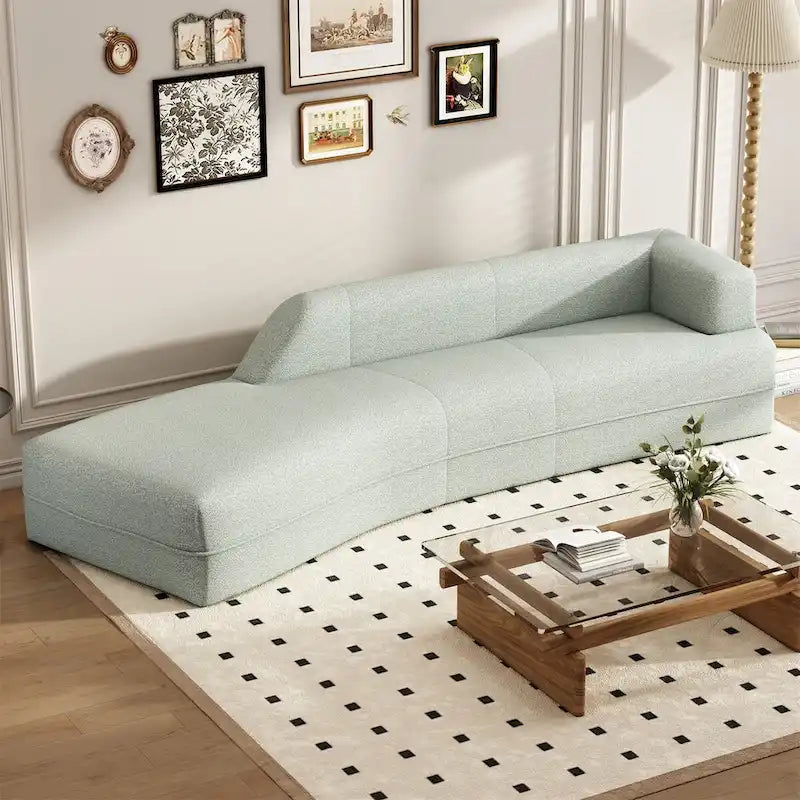 Curved Chaise Lounge with Boucle Upholstery
