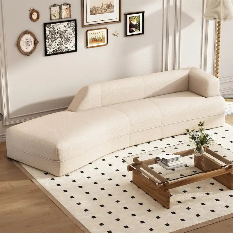 Curved Chaise Lounge with Boucle Upholstery
