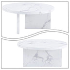 Round Wood Coffee Table with Marble-Look Veneer