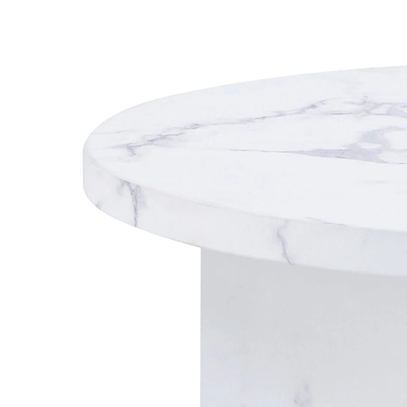 Round Wood Coffee Table with Marble-Look Veneer