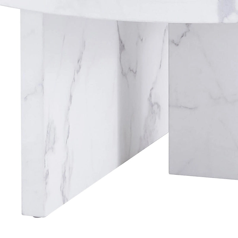 Round Wood Coffee Table with Marble-Look Veneer
