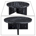 Round Wood Coffee Table with Marble-Look Veneer
